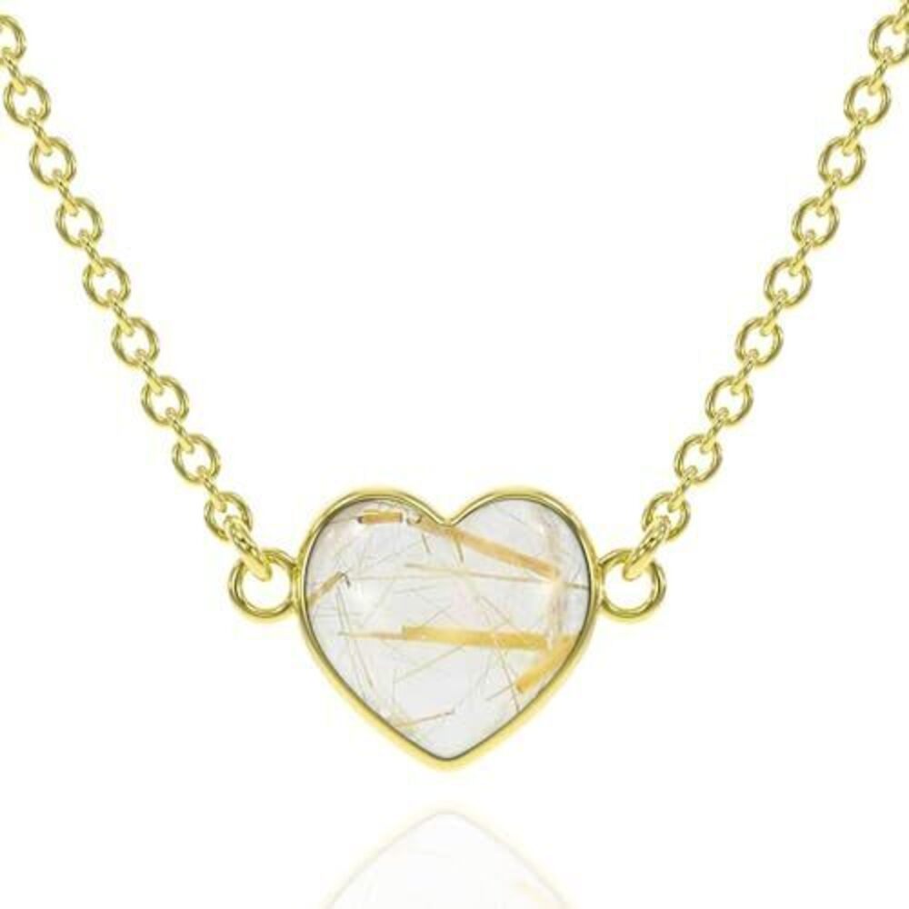 9635 Golden Rutilated Quartz Necklace , Premium Gold Heart Necklaces